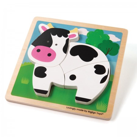 Bigjigs Toys - Chunky Lift Out Puzzle - Cow - Artiwood
